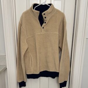 J. Crew Men's Tan and Navy Fleece Crewneck Sweater